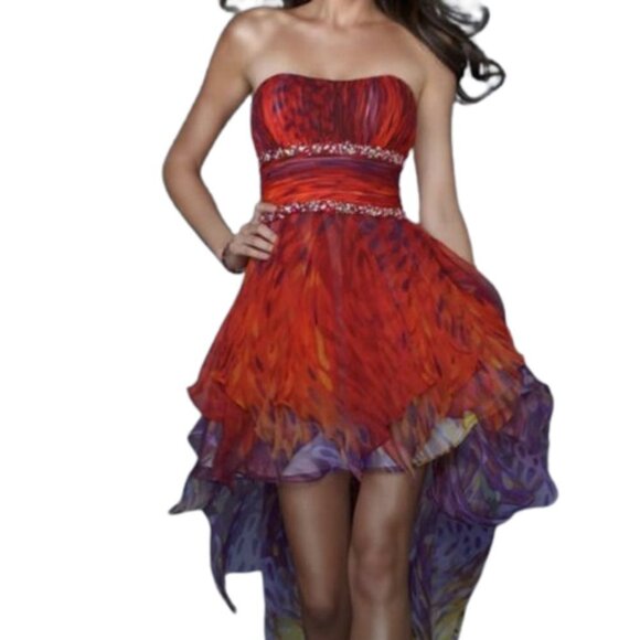 NWT La Femme 18051 Tulle Homecoming Dress Red/Multi size 2 - Picture 1 of 6